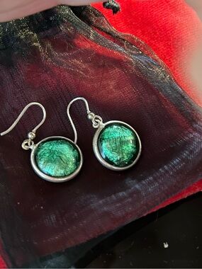 Tofino BC Artisan Dichroic Glass Earrings | Emerald Green Art Glass